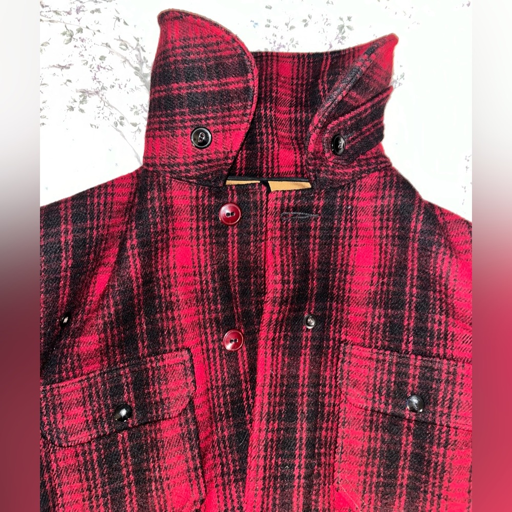 WOOLRICH Vintage Classic Red Plaid Wool Coat sz L - Picture 6 of 13